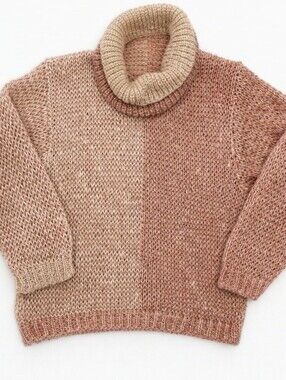 St Michael Mohair Wool Blend Beige Peach Marled Cowl Neck Vintage Sweater 14